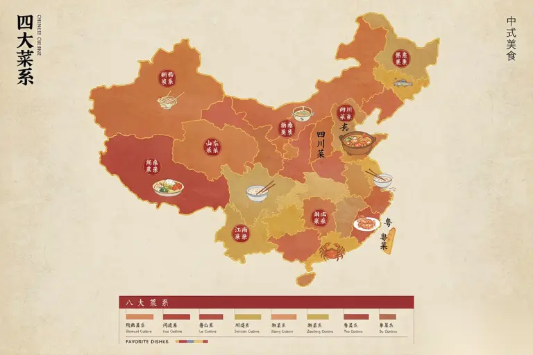 Map of China's eight great regional cuisines