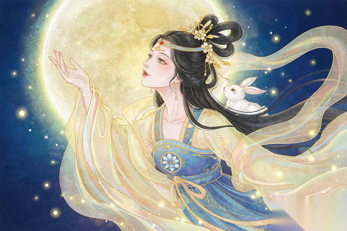 Chang'e, the moon goddess, and her jade rabbit.